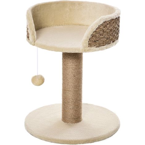 Kratzbaum Klein, 49 Cm Katzenbaum, Katzenkratzbaum Mit Spielball, Liegefläche, Kletterbaum Für Katzen Bis 4 Kg, Katzenmöbel, Jute, Kaffee
