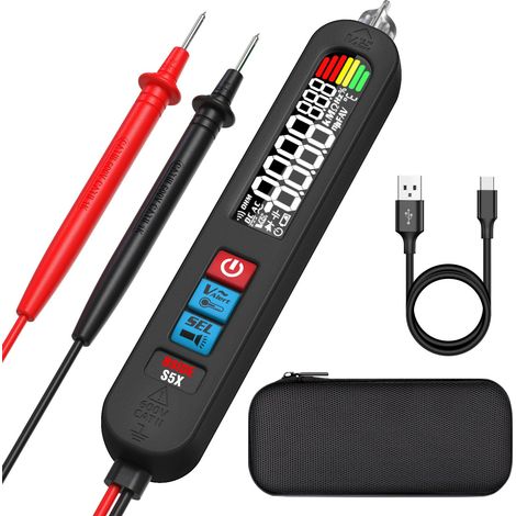 BSIDE S5X Stylo Multimètre Numérique Rechargeable avec Grand Écran Couleur VFD Détecteur d'Électricité Sans Contact Capacimètre Testeur Électrique Automatique de Tension Continuité Ohm avec Étui (1/5)