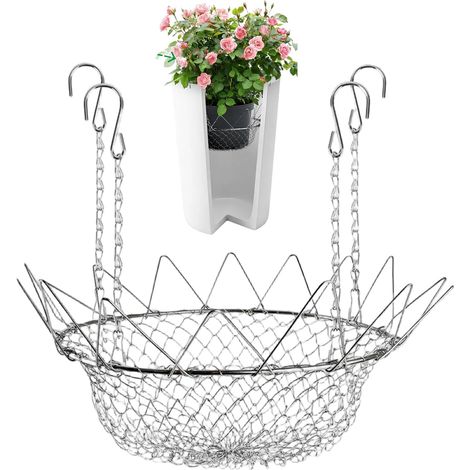 Rehausseur de plantes réglable en acier inoxydable robuste avec chaînes, support de remplissage de pot de fleurs pour intérieur et extérieur, fleurs, maison, sol, jardin, terrasse, balcon, terrasse (1/5)