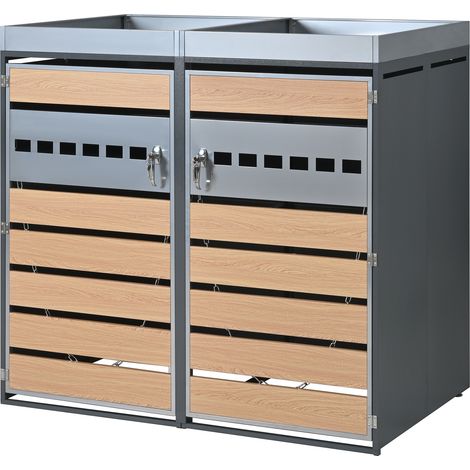 Cache-poubelles avec compartiments de rangement pour déchets, verrouillable, deux portes, bac à plantes, avec ventilation (1/5)