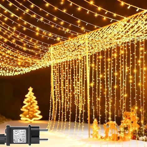 Rideau Lumineux 100m 600 LED Guirlande Lumineuse Mariage avec Transformateur, Timer, 8 Modes Étanche Rideau Lumineux Noël pour Pergola Jardin Extérieur Interieur Décorations - Blanc Chaud (1/5)