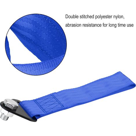 Corde de remorquage universelle haute résistance pour la course, adaptée aux crochets de remorquage des pare-chocs avant et arrière, bleue. (1/5)