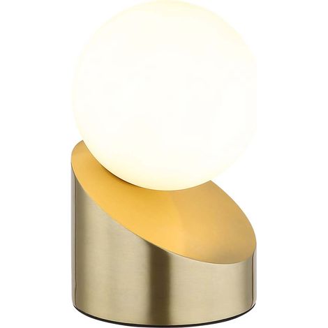 Lampe de table LED Lampe d'appoint Métal laiton mat Boule de verre opale Touch H 16 cm