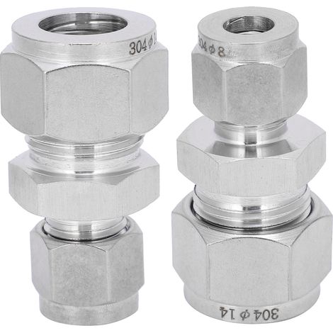 Raccord à Compression Double Bague Inox 8-14 mm, Adaptateur Conique Droit pour Tuyauterie (1/5)