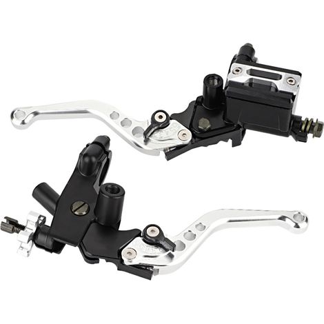 Paire de leviers de maître-cylindre de frein et d'embrayage universels pour moto, 7/8" (22 mm), réservoir inclus, argenté (1/5)