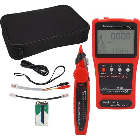 Testeur de câble réseau multifonction avec stylo détecteur rouge, localisateur de fil Ethernet CAT5 CAT6, testeur POE pour circuit et continuité, outil de diagnostic RJ45, kit de dépannage. (1/5)