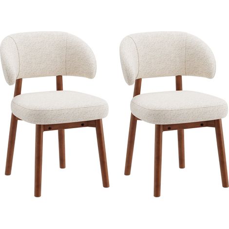 Lot de 2 Chaises de Salle à Manger Rembourrées, Dossier Extra-Large Incurvé et Enveloppant, Assise Confortable, Structure en Bois avec Patins Réglables, Style Moderne pour Cuisine et Salon,beige (1/5)
