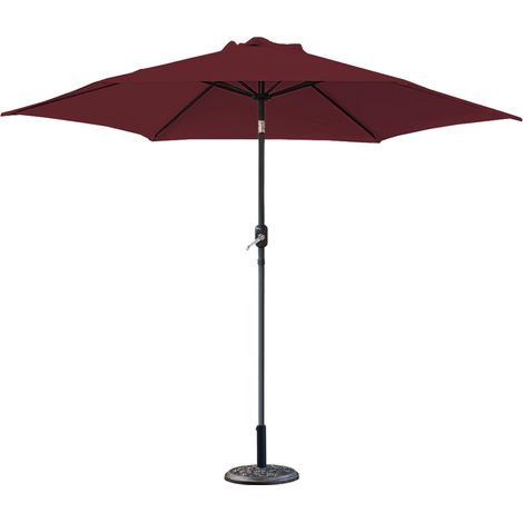2.5M Round Garden Umbrella Patio Sun Shade Crank Tilt Wine Red Parasol with 12KG Base Weight (1/2)