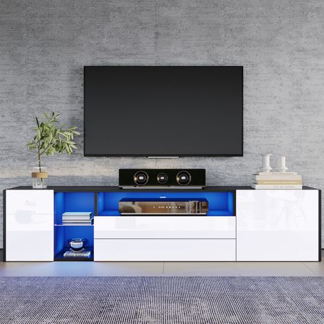 MEUBLIV Mobile TV 180x40x45 cm nero e bianco con LED, 2 cassetti, da montare (1/5)