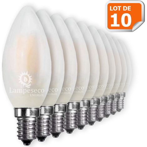 Lot de 10 Ampoules LED E14 Opaque Filament 4W eq 40W 400lm Blanc Chaud (1/2)