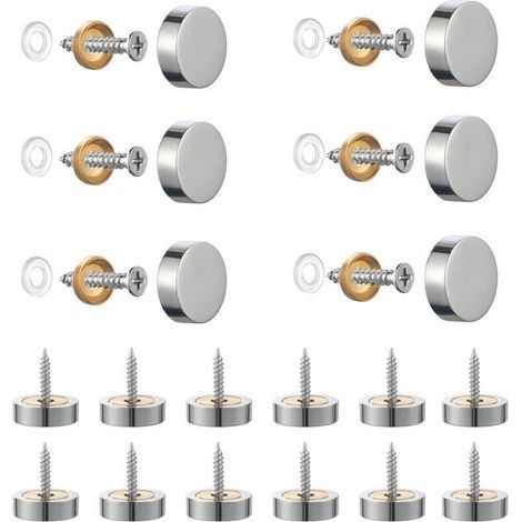 Set mit 20 Schrauben aus gebürstetem Edelstahl mit Zierkappen für Spiegel, Tische, Teller, Schränke, Glasscheiben, silberfarben, 14 mm (1/4)