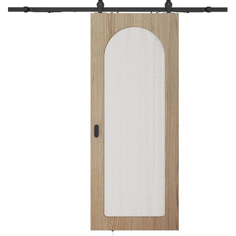 Porta scorrevole con sistema a parete in legno e MDF - arco in vetro temperato scanalato - H205 x L83 cm - ODEZA (1/4)
