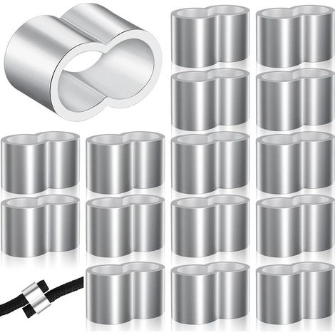 25 Viroles en Aluminium Manchons à Sertir en Aluminium Manchons de Presse de Sertissage de Fil pour Corde de Bâche de Remorque 8 mm Corde d'Extension (Manches Doubles, 0,78 x 0,48 Pouces) (1/5)