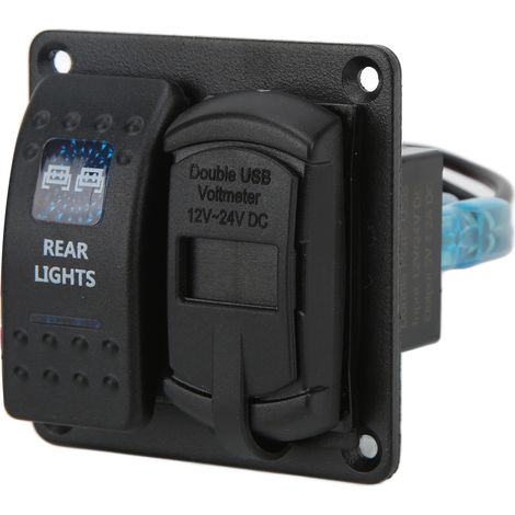 Panneau de commande à bascule 12/24 V avec 2 ports USB et voltmètre numérique pour voiture, camping-car, bateau, bus (1/5)