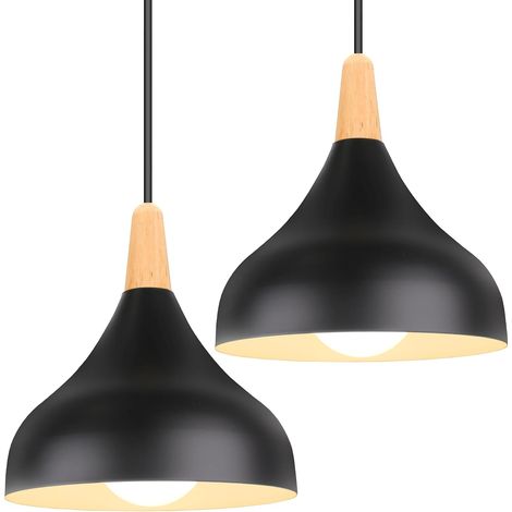 Lot de 2 Lustres Suspensions Rétro Suspension Luminaire Moderne Style Goutte Chapeau Plafonnier E27 Métal Lampe Suspension pour Chambre Salle à Manger Cuisine, Ø 20CM (Noir) (1/5)