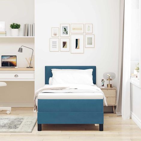 Lit à ressorts avec matelas Bleu foncé 90 x 190 cm tissu vidaXL