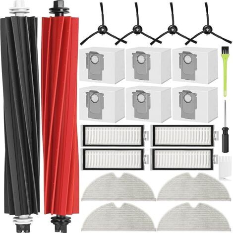 FENOPLASTICAFOREHILL Kit Accessoires pour Roborock Q8 Max+/Q5 Pro+/ Q8 Max Plus /Q5 Pro Plus Pices de Rechange pour Q5 Max+ 2 Brosse Principale, 4 HEPA Filtres, 4 Chiffons, 4 Brosses Latrales, 6 Sacs  (1/5)