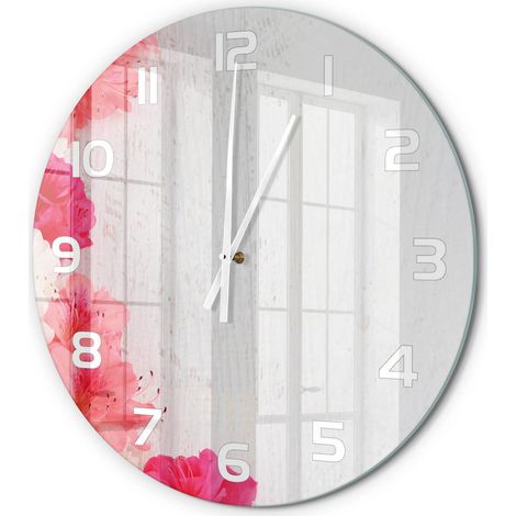 Horloge Murale Ronde en Verre Quartz Silencieuse Sans Tic-Tac Salon Cuisine Fleurs fi 60 cm (1/5)