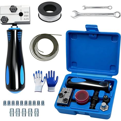 Outils D'évasement de Tuyaux de Freins, Kit d'évasement de Câbles de Frein pour Evasement DIN - 4,75 mm, 10 raccords vissés, 5 raccord, Bande d'étanchéité PTFE, pour Conduites de Frein ou Hydrauliques (1/5)