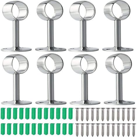 Support de Tringle à Rideau Biluer 8PCS Support Tringle Penderie Support Barre Penderie Support de Tige de Bride avec Vis et Tuyaux D'expansion pour Armoire de Rideau de Douche(22mm and 25mm)