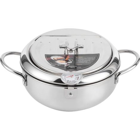Ulisem Tempura-Fritteuse, Mini-Japanische Tempura-Fritteuse aus japanischem Edelstahl, mit Deckelthermometer, Haushalts-Tempura, kompatibel mit Gasherd, Induktionsherd (24 cm) (1/4)