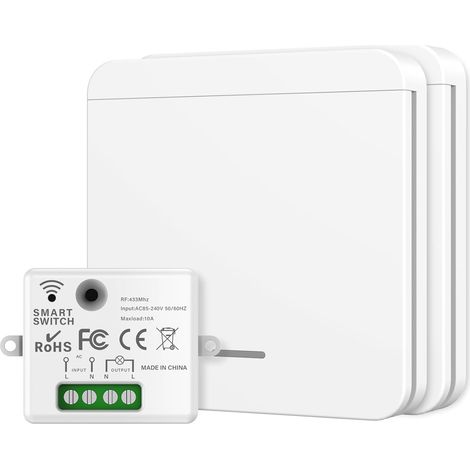 Interrupteur Sans Fil Va et Vient, 433Mhz 220V Interrupteur radio d'éclairage télécommandé portée de 30 mètres, pour lampe jusqu'à 1500W (2 interrupteur + 1 contrôleur) (1/5)