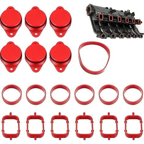 M57 Swirl Flap Delete Kit - 6x 33mm Aluminum Blanking Plugs with Intake Manifold Gaskets for 320d 330d 520d 525d 530d 730d