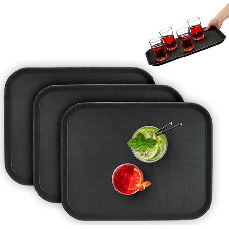 Lot de 3 Plateaux, rectangulaires, antidérapants, plastique, noir, restauration, 46 x 35 cm (1/5)