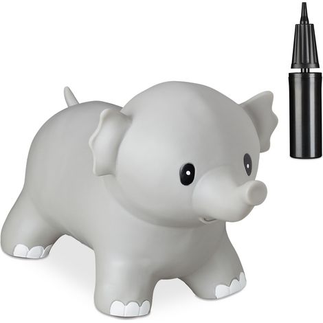 Relaxdays Elephant Bouncy Hopper, Incl. Pump, up to 100 kg, BPA-Free, for Children, Ride-On Bouncing Toy, Jumping, Grey