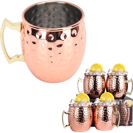 Verre à Moscow Mule, en acier inoxydable 304 martelé, verre à cocktail, 500 ml