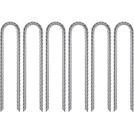 Ensemble de 6 Piquets de Fixation en U, Piquets Robustes en Acier Galvanisé pour Trampoline, Tente de Camping et Jardin (1/4)