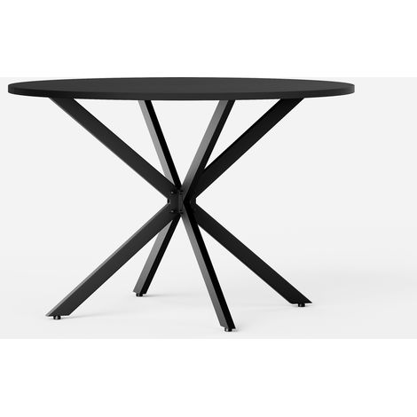 Table ronde noire 120 cm avec pieds en X en acier pour cuisine, salle à manger ou bureau (1/5)