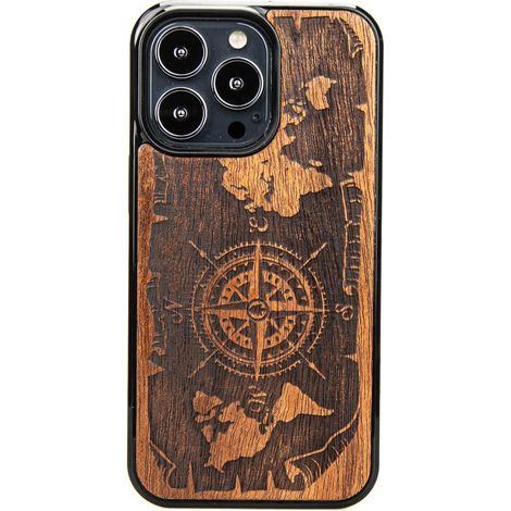 Holzhülle für iPhone 13 Pro, Windrose Merbau (1/4)