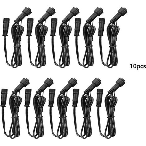 Câble d'extension, lot de 10, pour spots LED encastrés, étanche IP67, 1 m / 3,3 pi, 2 broches, avec connecteurs mâle et femelle (1/5)