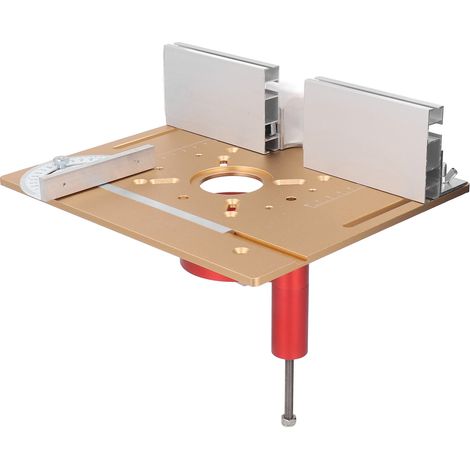 Table de toupie surélevée en aluminium et acier inoxydable, plaque de défonceuse pour établi, système de levage doré, outillage bois robuste. (1/5)
