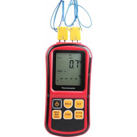 Thermomètre thermocouple Thermomètre industriel Thermomètre double canal - Testeur de température - Rétroéclairage LCD,de (1/4)