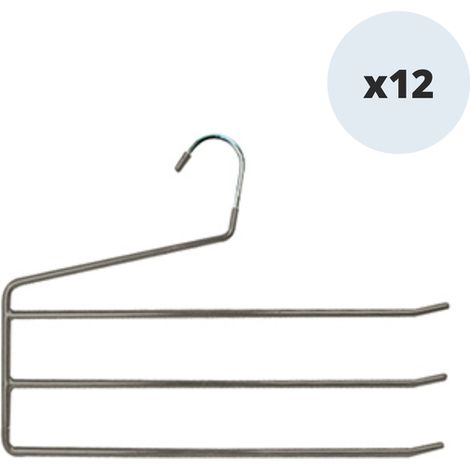 Juego de 12 perchas de acero plastificado antideslizantes para pantalones de 3 barras MSV