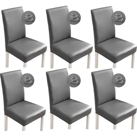 Housse de Chaise - ZGEER - Extensible 6 Pièces - Imperméable - Imitation Cuir PU - Gris (1/4)