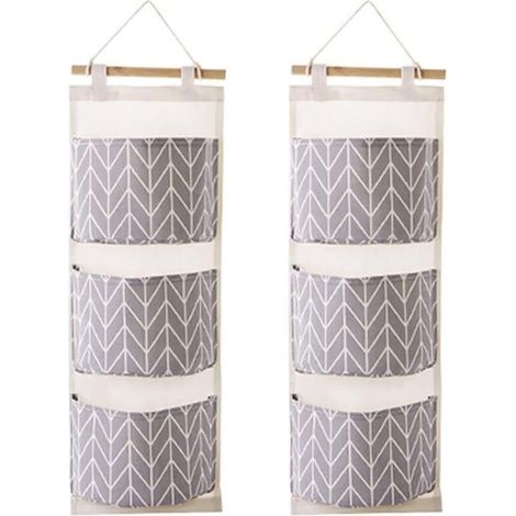 Organisateur de placard au-dessus de la porte, 2 paquets de sacs de rangement suspendus au mur avec 3 poches pour chambre et salle de bain (gris) (1/2)