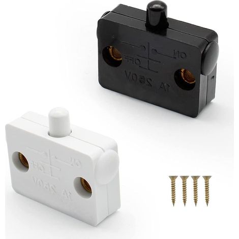 Interruptor automático empotrable de 2 piezas para armarios, con 4 tapas protectoras y 4 tornillos (negro + blanco). (1/5)