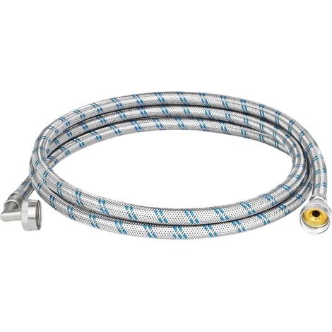 Tuyau d'arrivée d'eau tressé en acier inoxydable pour machine à laver avec coude à 90° et raccords en laiton, 1,2 m ou 1,8 m, noir 1,2 m-AquaForge (1/5)
