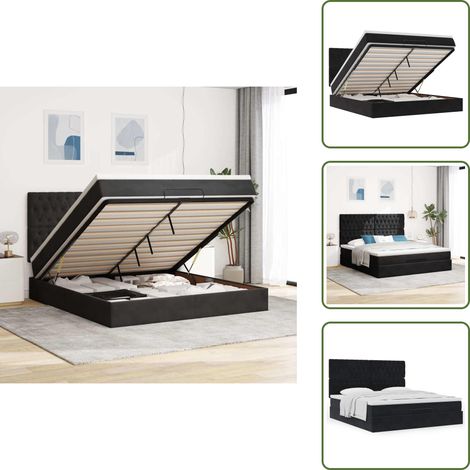 Letto con testiera - vidaXL Struttura Letto Pouf con Materassi Nero 160x200 cm in Velluto - Materasso con supporto personalizzato