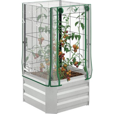 Potager surélevé, serre, ensemble 3 pièces, avec treillis, bâche plastique, 53 x 53 x 90 cm (1/5)