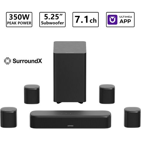 Barre de son 350W 7.1 canaux avec son surround virtuel, barre de son pour téléviseur Home Cinéma avec caisson de 5.25inch basses et 4 enceintes surround, contrôle par application intelligente (1/5)