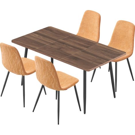 Ensemble de Salle à Manger, Table à Manger avec 4 Chaises, pour 4 à 6 Personnes, Montage Rapide, Pieds Réglables, Nettoyage Facile, Noyer Naturel et Marron Caramel (1/5)