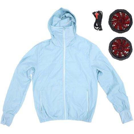 Pair - Veste de travail climatisée rafraîchissante avec ventilateur à 3 pales, 3 vitesses de ventilation, alimentation USB, flux d'air important, protection solaire, taille 2XL (1/5)