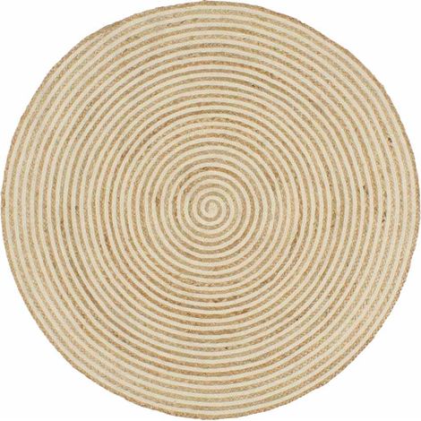 Tapis de salon Style Moderne Tapis fait à la main - Tapis de sol Jute avec design de spirale Blanc 150 cm BV274276 - BonneVie (1/4)