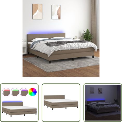vidaXL LED-Streifen - Boxspringbett mit Matratze & LED Taupe 180x200 cm Stoff (1/5)