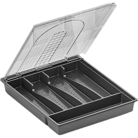 Organizer mit Deckel, Aufbewahrungsbox für Besteck und Tafelgeschirr aus Kunststoff, A--