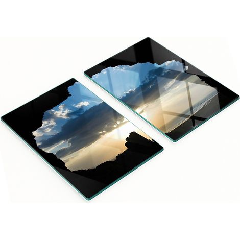 Tablas decorativas de cristal para cortar y servir, dise帽o de puesta de sol, 2x40x52 cm